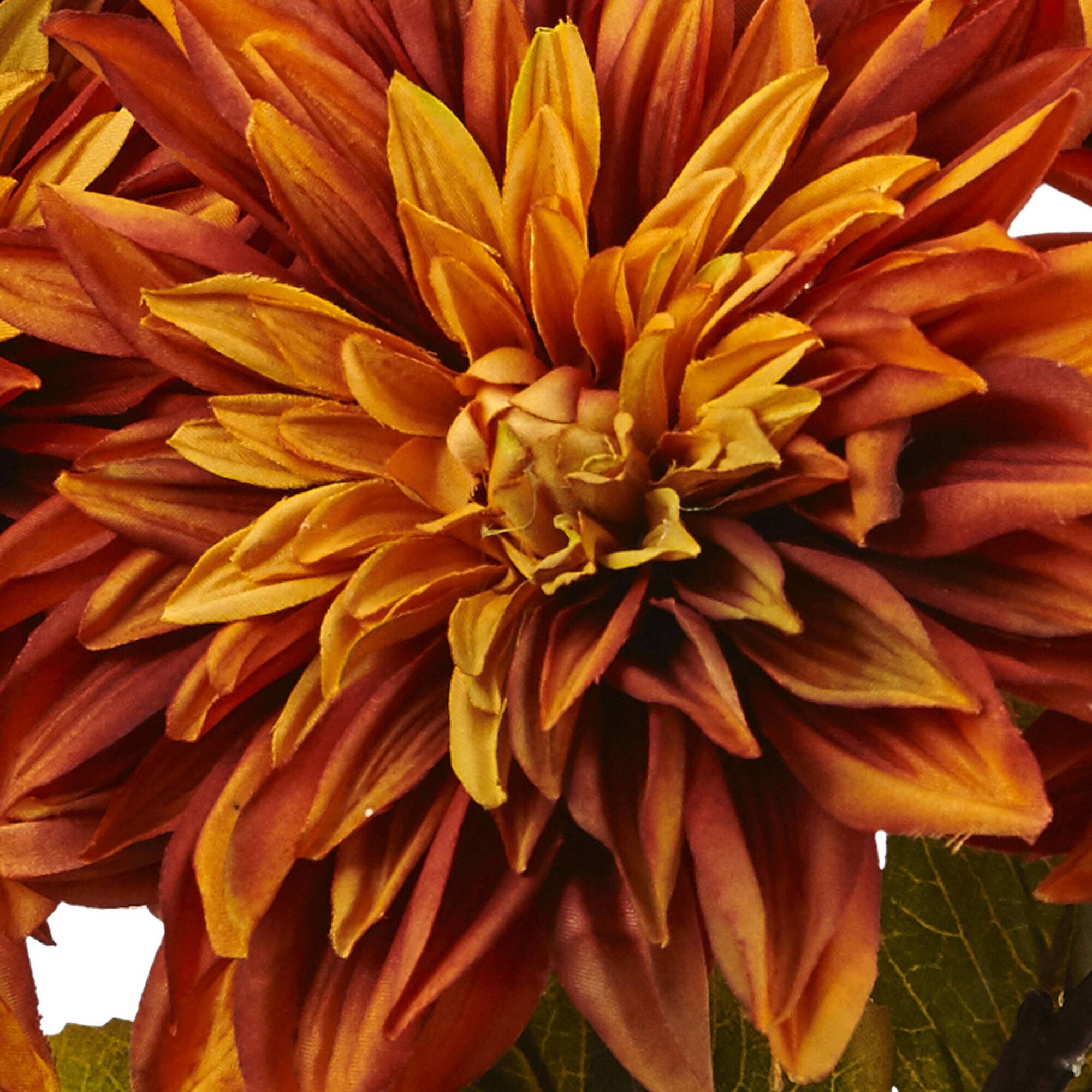 17" Orange Dahlia Silk Arrangement with Glass Vase